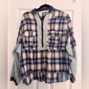 POL Flannel and Denim Quarter Zip Shirt, size medium